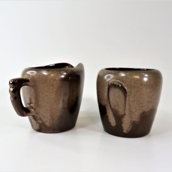 Vintage 1964 FRANKOMA Pottery Cream & Sugar 5DA & 5DB Plainsman Brown Satin - Picture 4 of 9